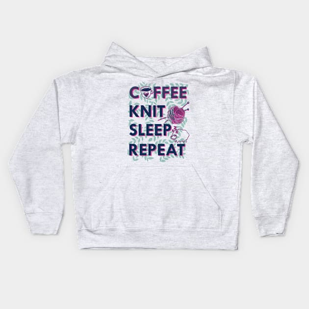 Coffee knit sleep repeat Kids Hoodie by papillon